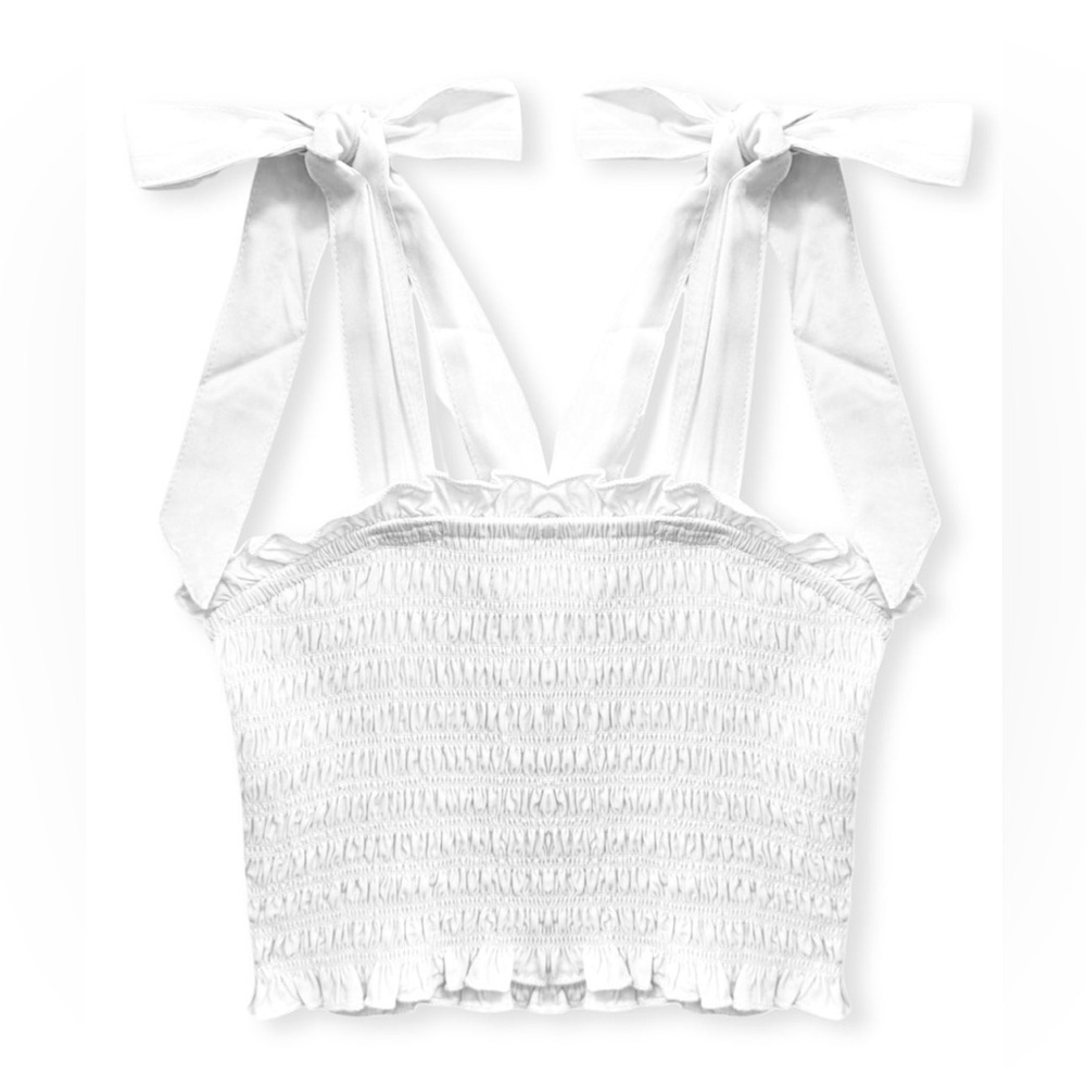 Katie J NYC Sunny Smocked Tie-Shoulder Tube Top Cream Ivory - size small/7-8